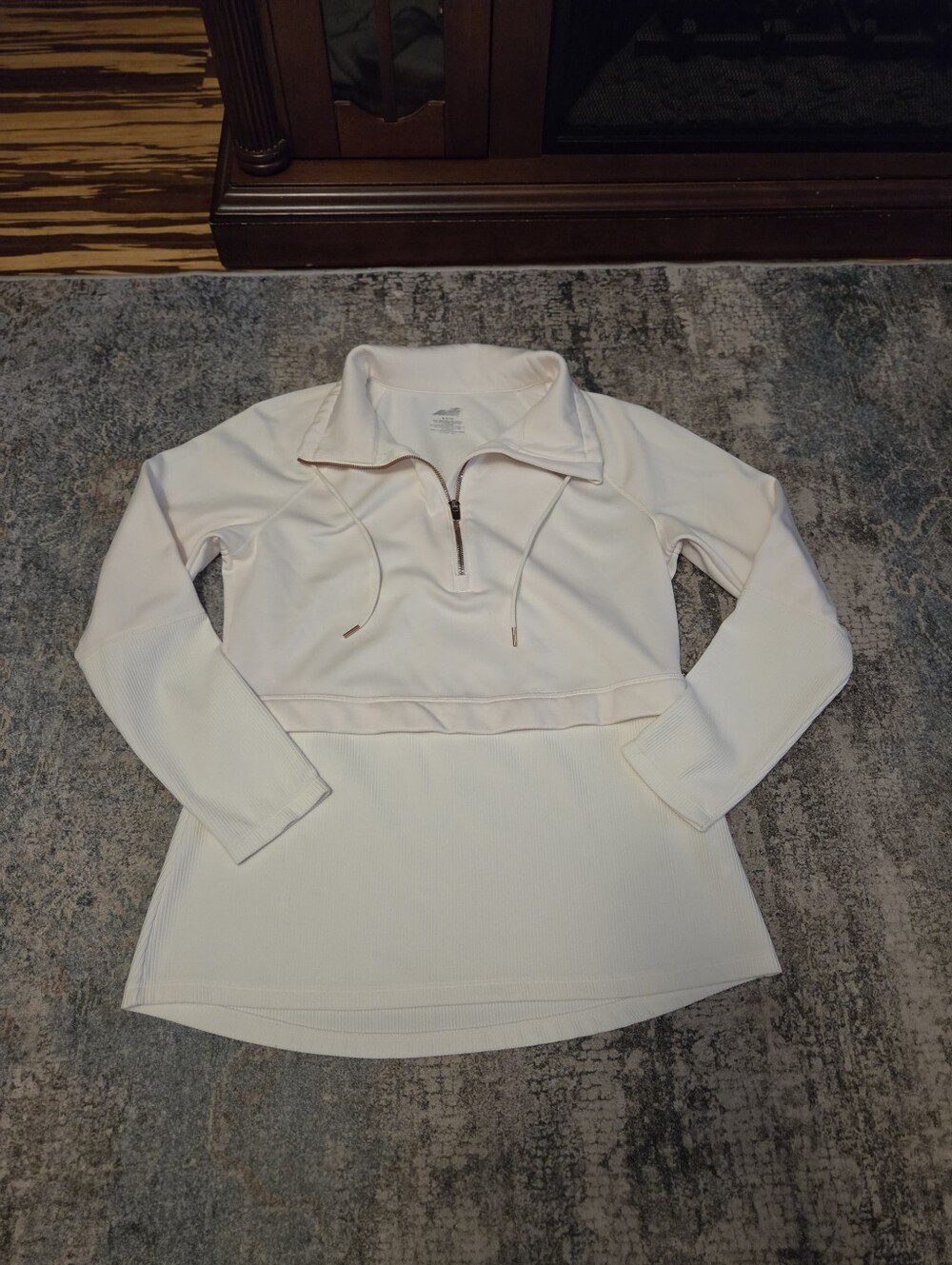 Avia Women's Mixed Media Ribbed Fleece Quarter Zip Pullover Cream Size Medium